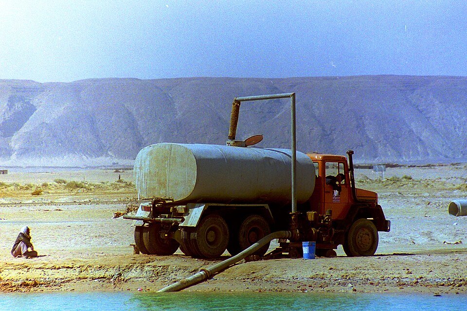 Water tanker filling up with sweet water